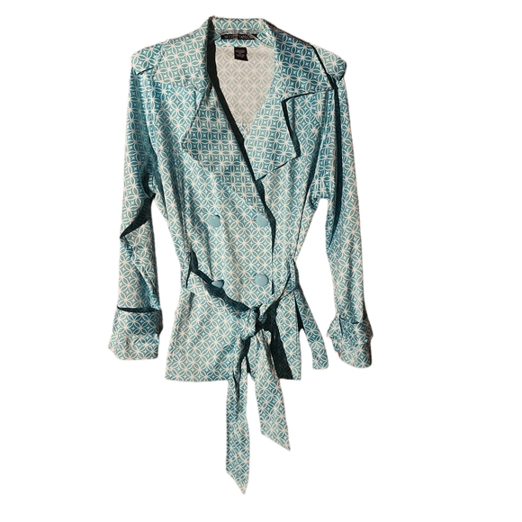 NWOT Scott Taylor Blue and White Belted Button Front Jacket Size XL - Picture 1 of 11